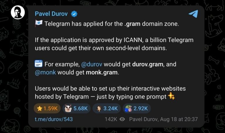 Telegram может получить собственный домен — команда мессенджера подала заявку на регистрац…