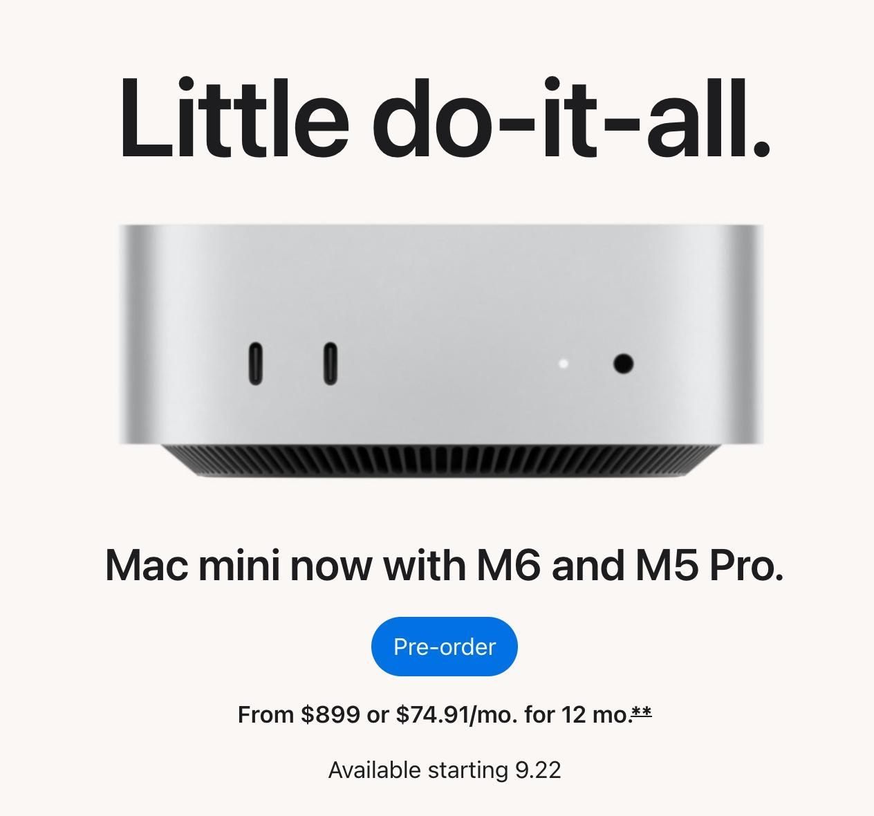 Apple обновила Mac mini — теперь компактный комп можно взять сразу на новом проце M6.