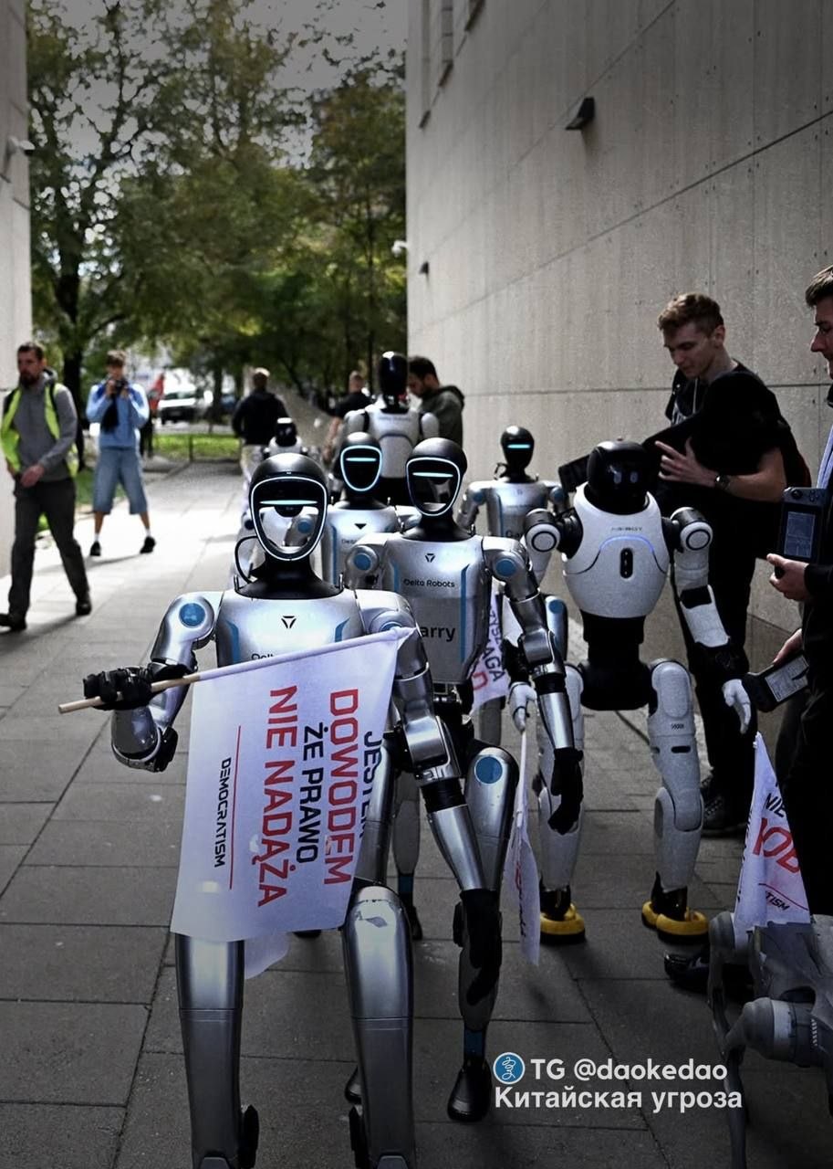В Варшаве прошла акция протеста китайских роботов.